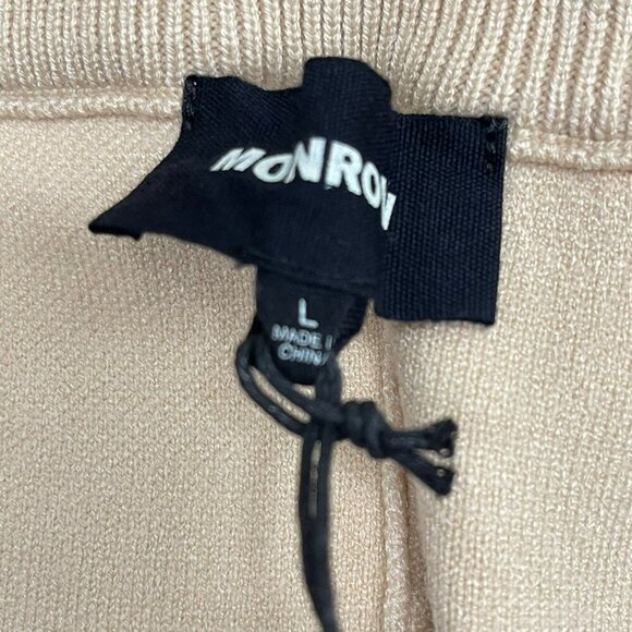 Monrow Womens Beige Knit Jogger Pants Ribbed Cuffs & Drawstring Waist Sz Large - Picture 6 of 7